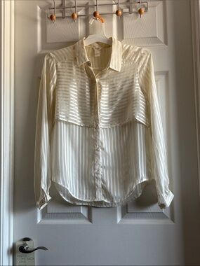 Unlisted Sheer Striped Button-Down Blouse in Ivory